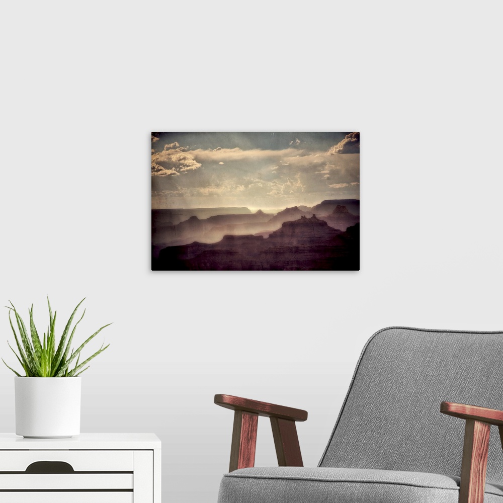 A modern room featuring Beautiful view of the Grand Canyon  in USA with raylights in a blue summer sky with texture layer