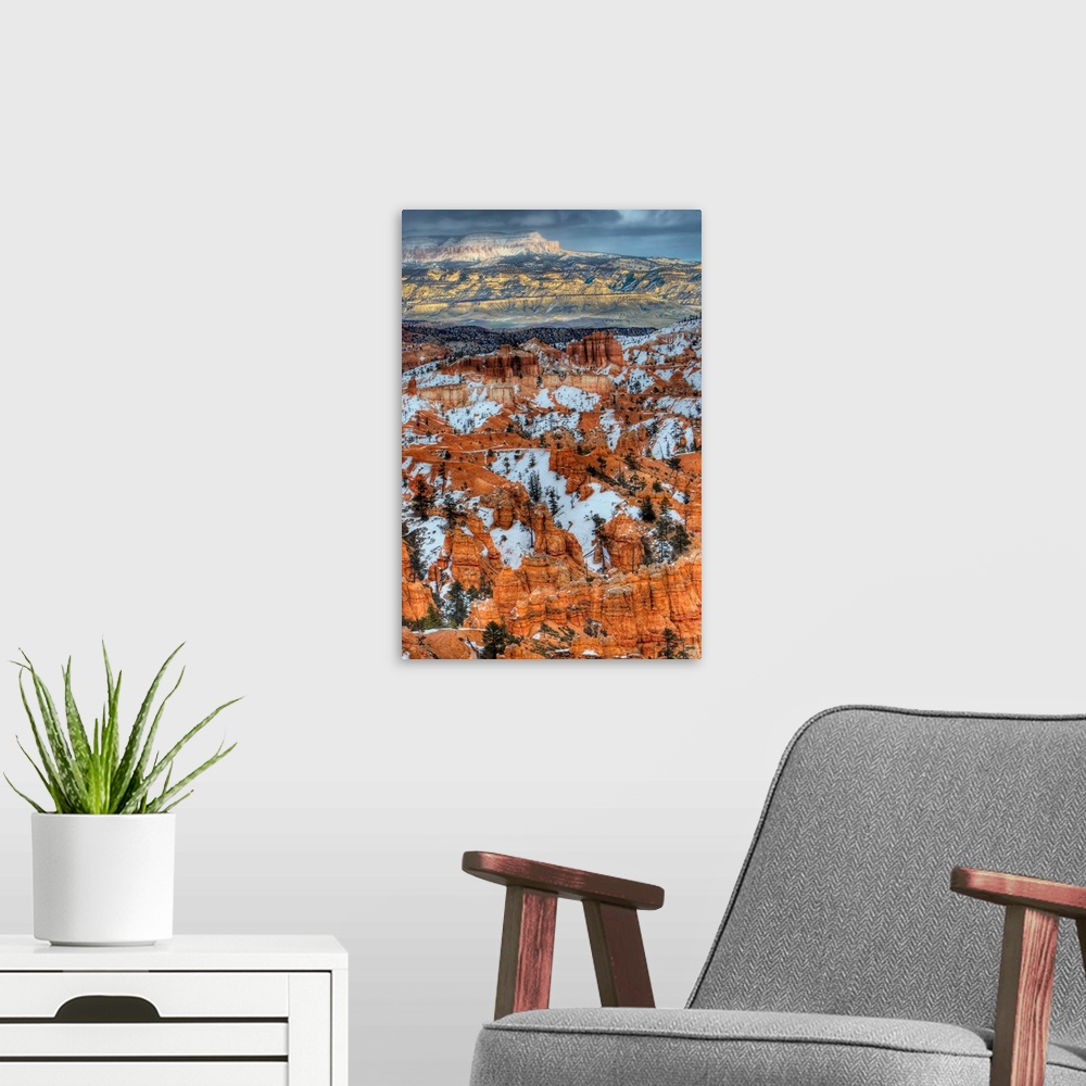 A modern room featuring Bryce Canyon National Park Utah in winter