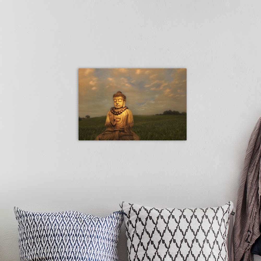 A bohemian room featuring A bhudda in a field