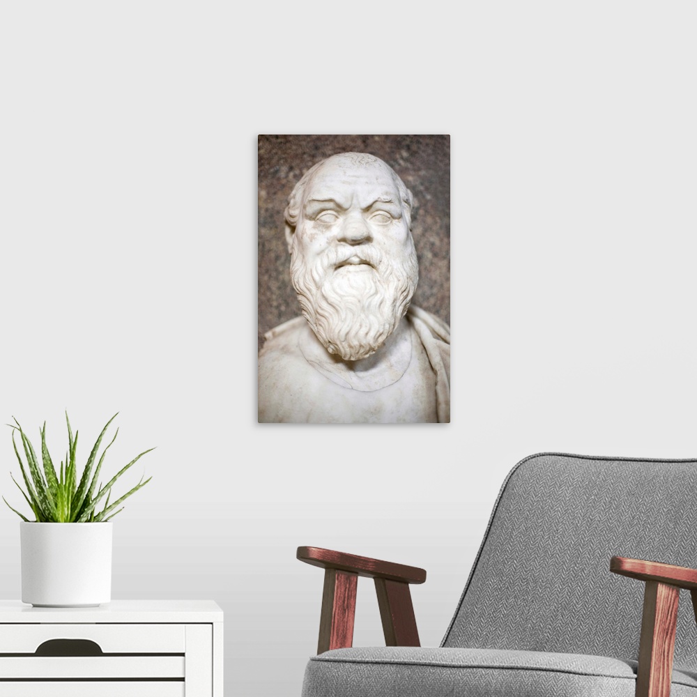 A modern room featuring Bust of Socrates