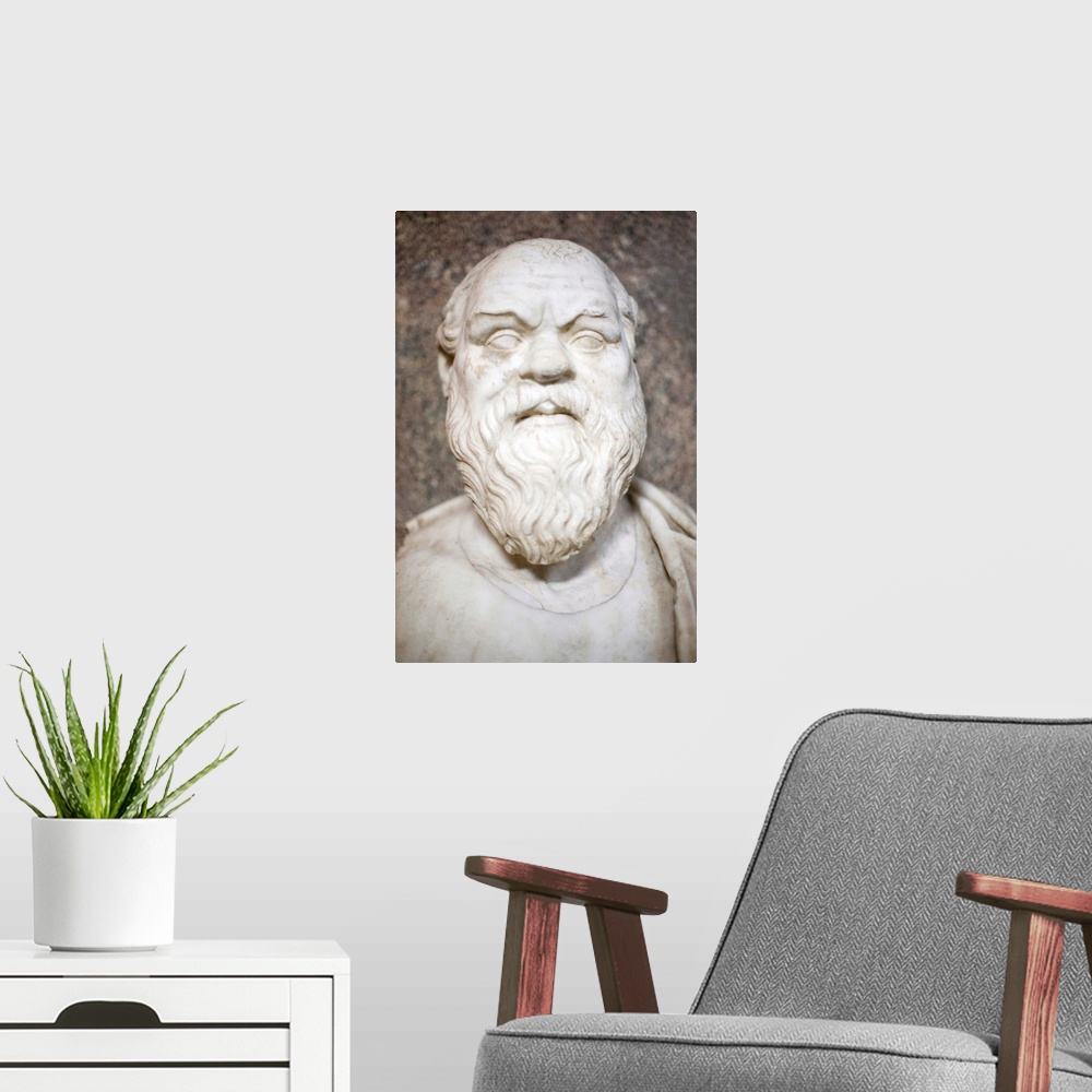 A modern room featuring Bust of Socrates