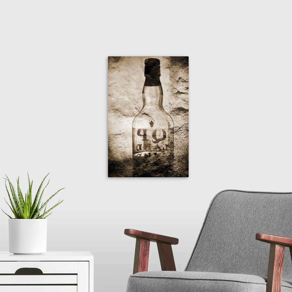 A modern room featuring Digital composite of a whiskey bottle