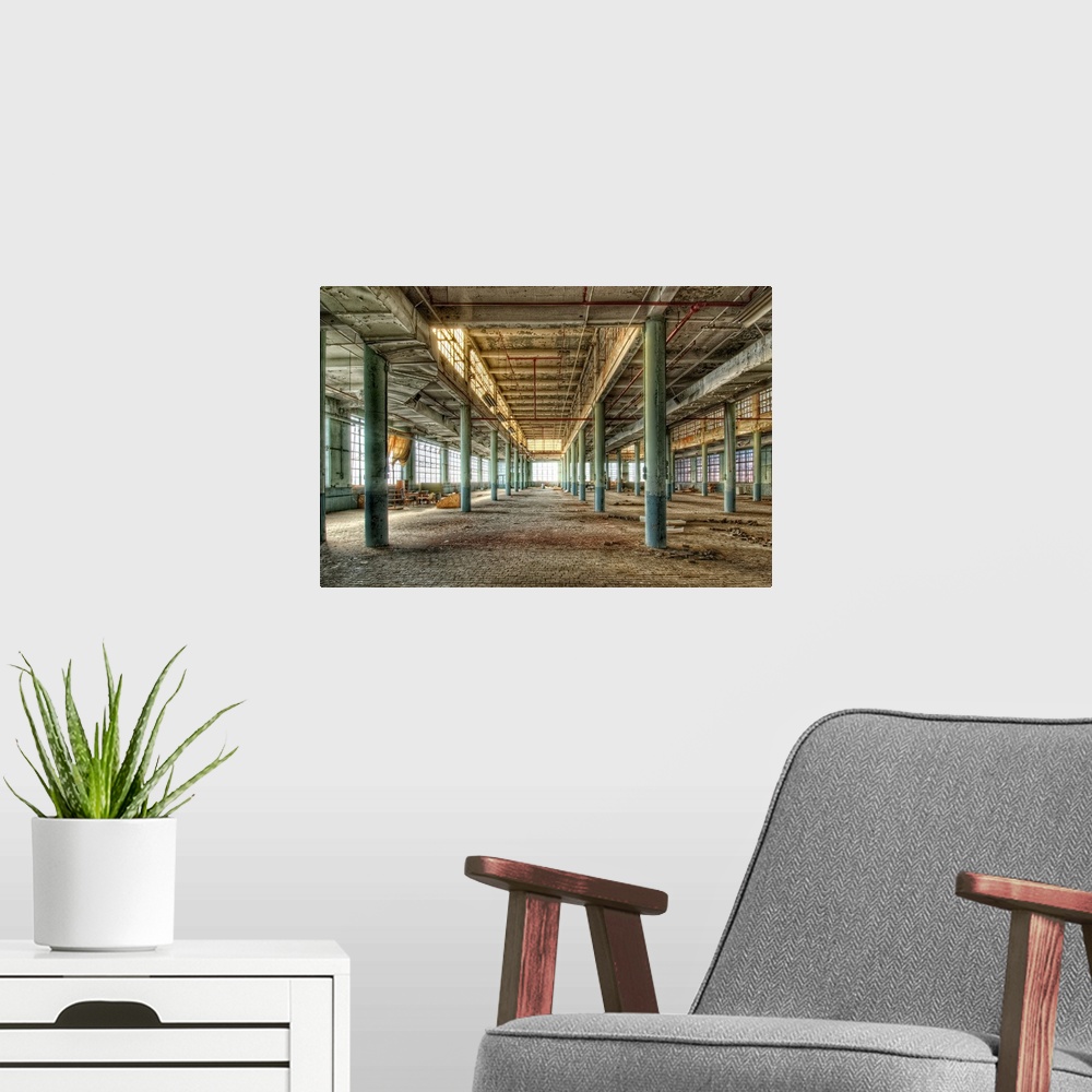 A modern room featuring Disused factory interior