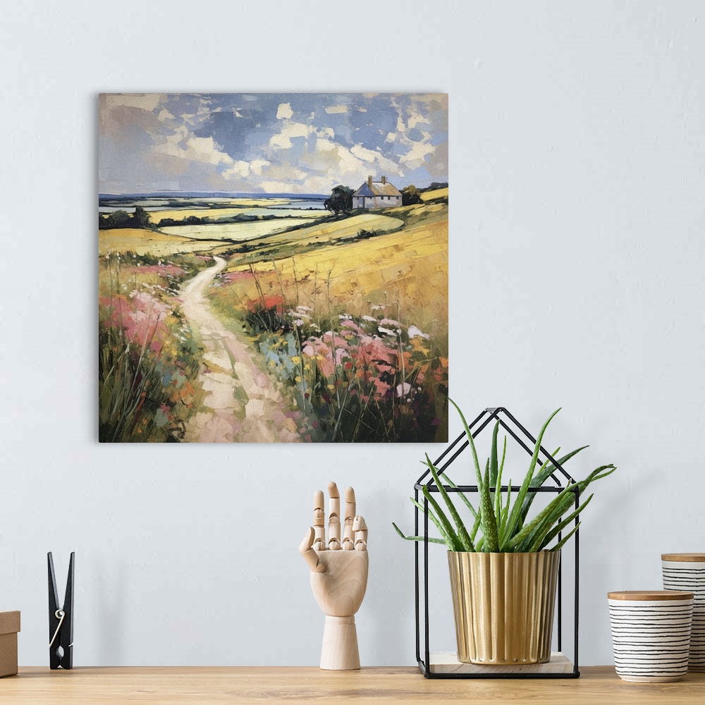 A bohemian room featuring Originally a Painting of the West Sussex landscape in summer with fields and rolling countryside.