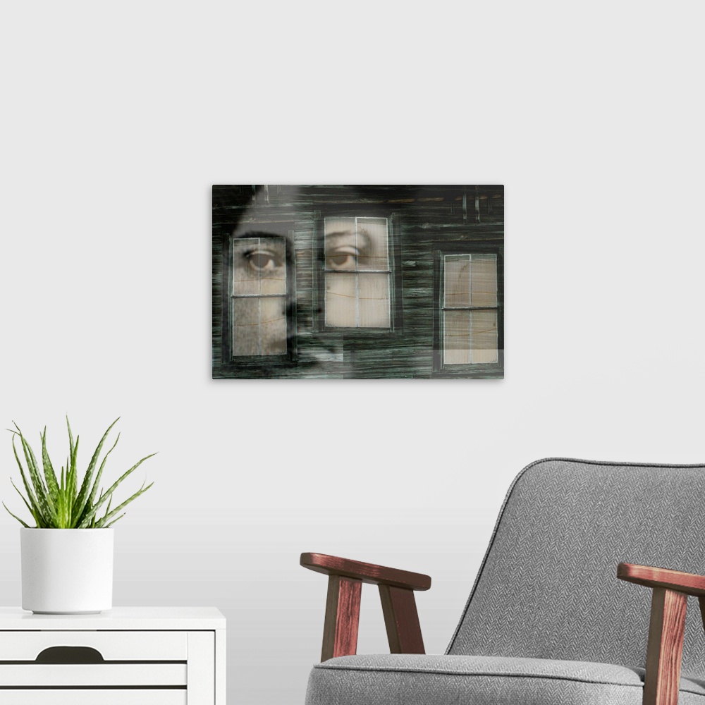 A modern room featuring Eyes in windows