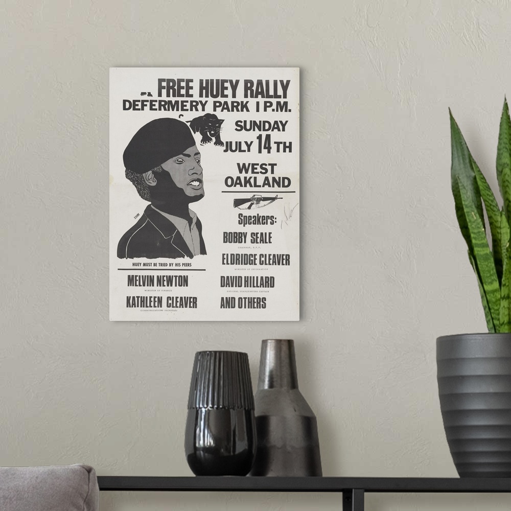 A modern room featuring Free Huey Rally