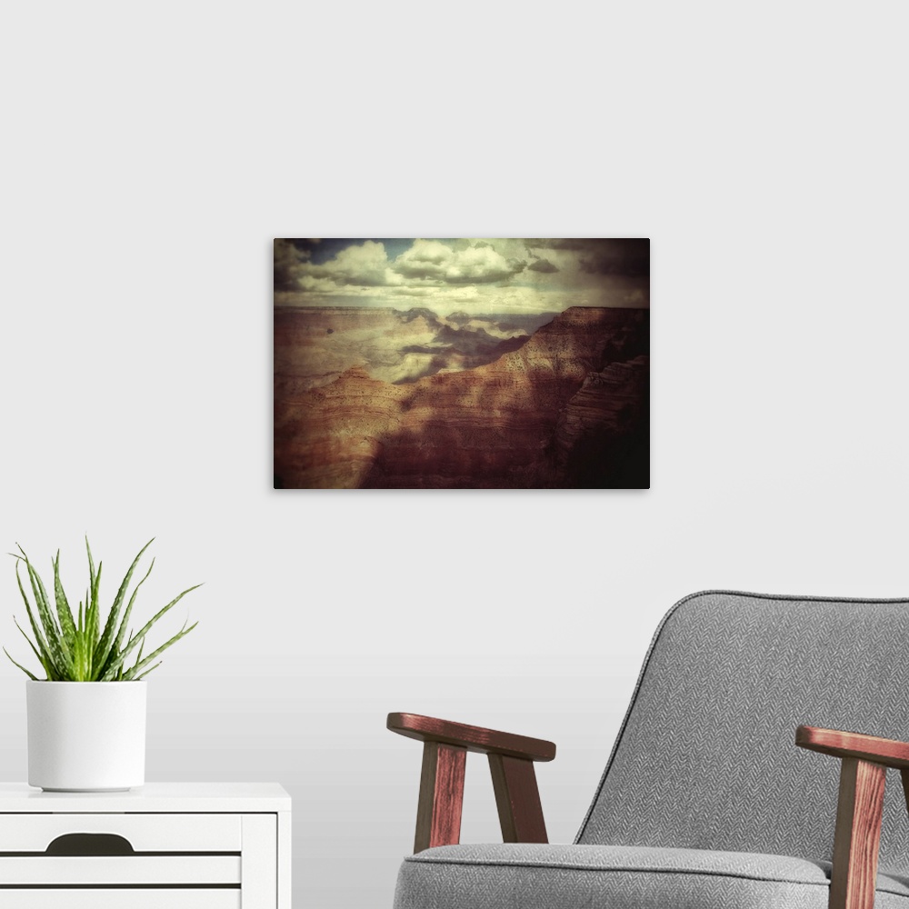 A modern room featuring Huge canyon looking across the Grand Canyon in USA in a blue summer sky with texture layer