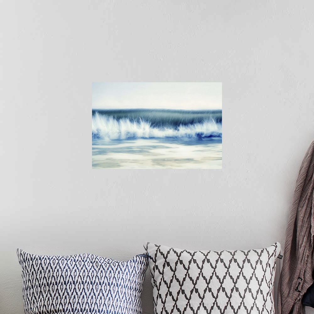 A bohemian room featuring A wave breaking seascape resembling a tidal bore.