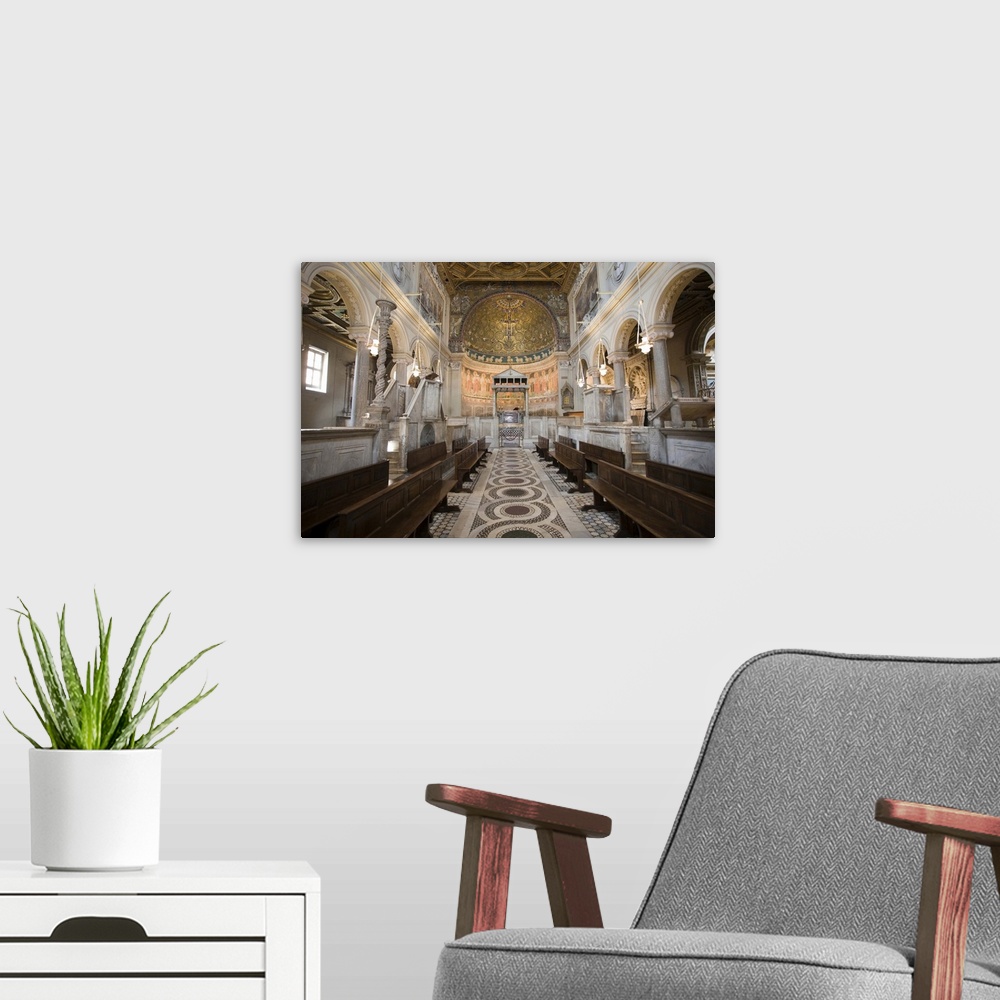A modern room featuring Interior of San Clemente basilica, Rome
