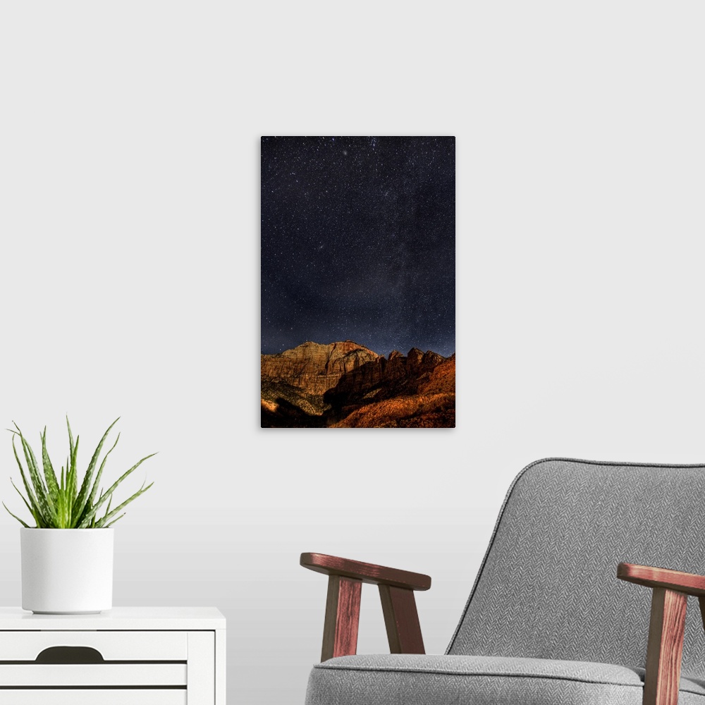 A modern room featuring Stars and Milky Way above Zion National Park Utah