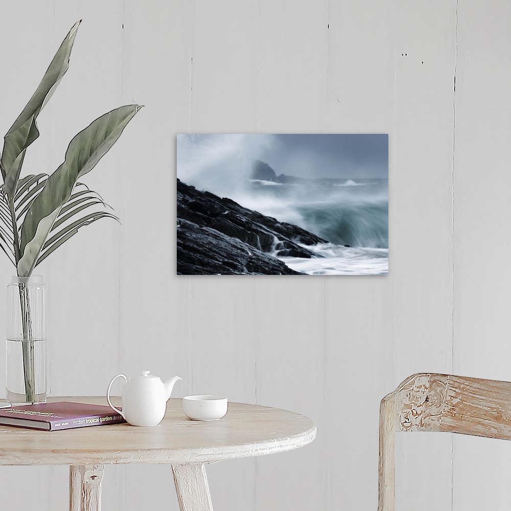 A farmhouse room featuring Crashing waves on a stormy Scottish beach