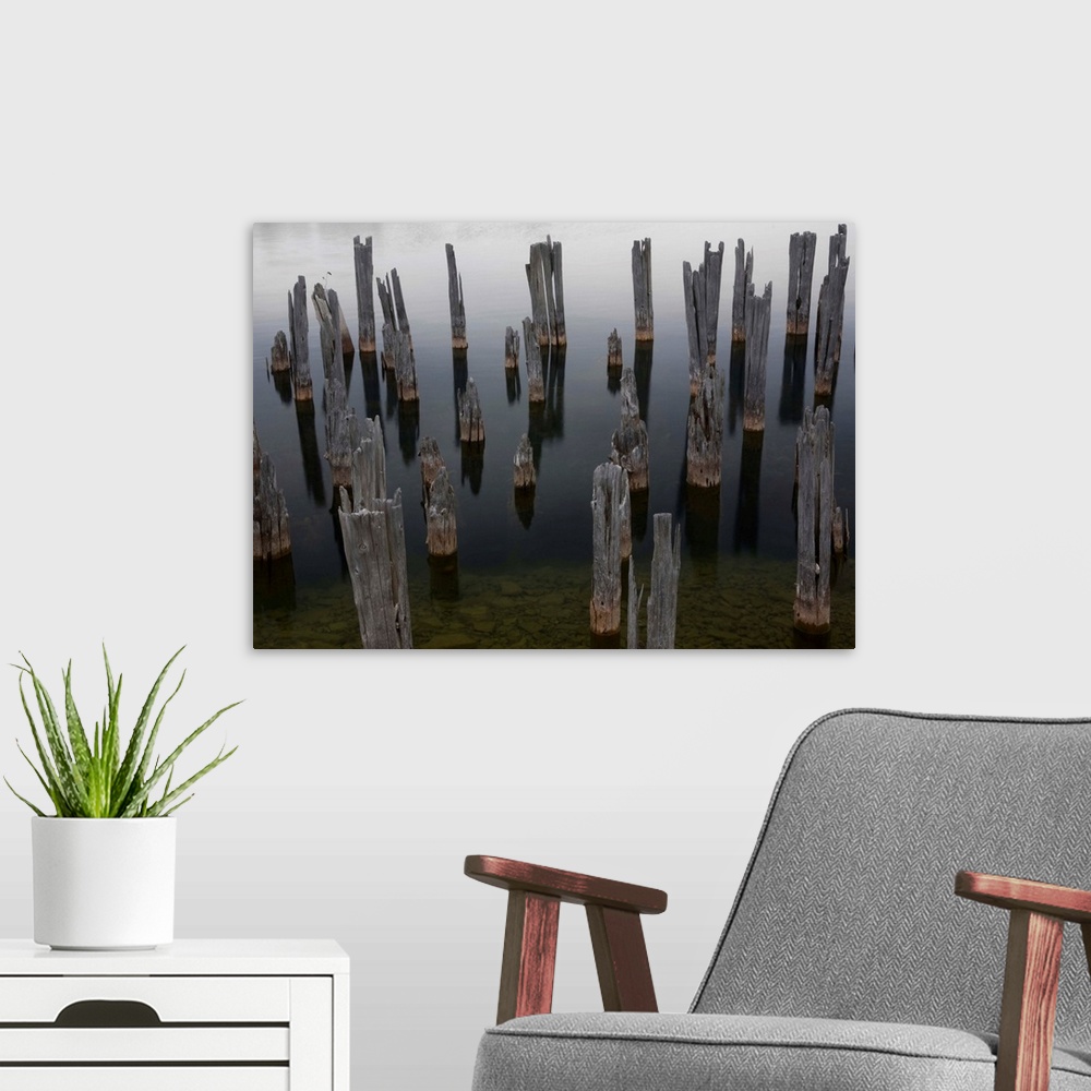 A modern room featuring Old pilings at Fayette Historic site in Michigan