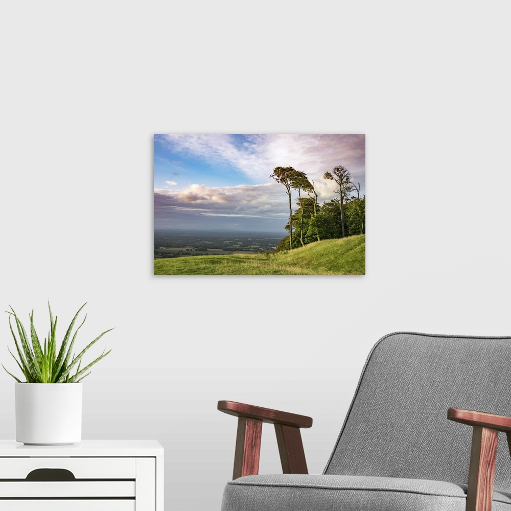 A modern room featuring The rural view from Chantonbury Ring in West Sussex, England.