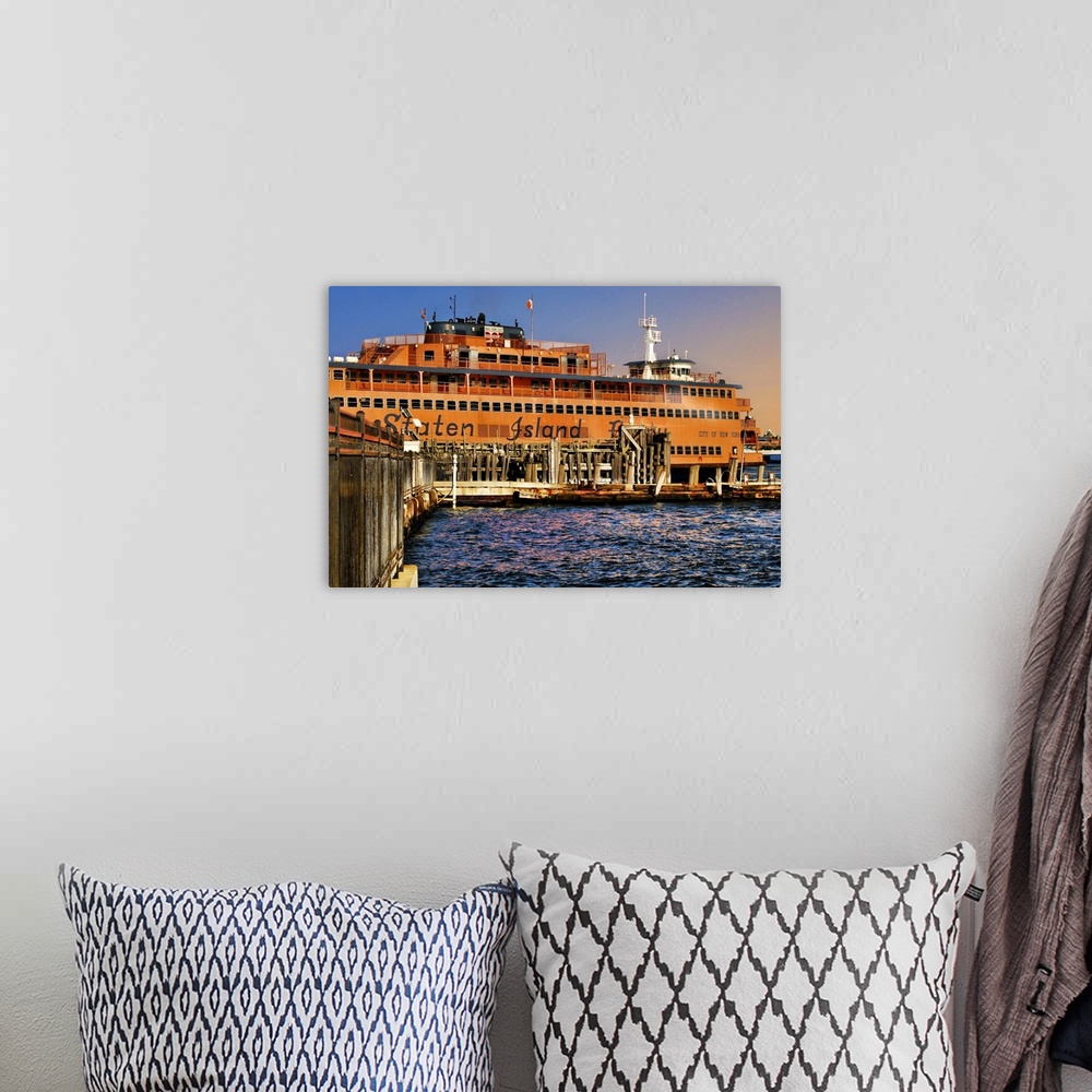 A bohemian room featuring HDR image of New York's Staten Island Ferry.