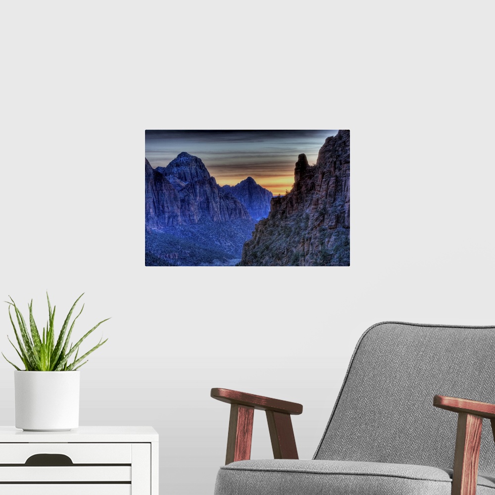 A modern room featuring Sunset from Angel's Landing in Zion National Park Utah