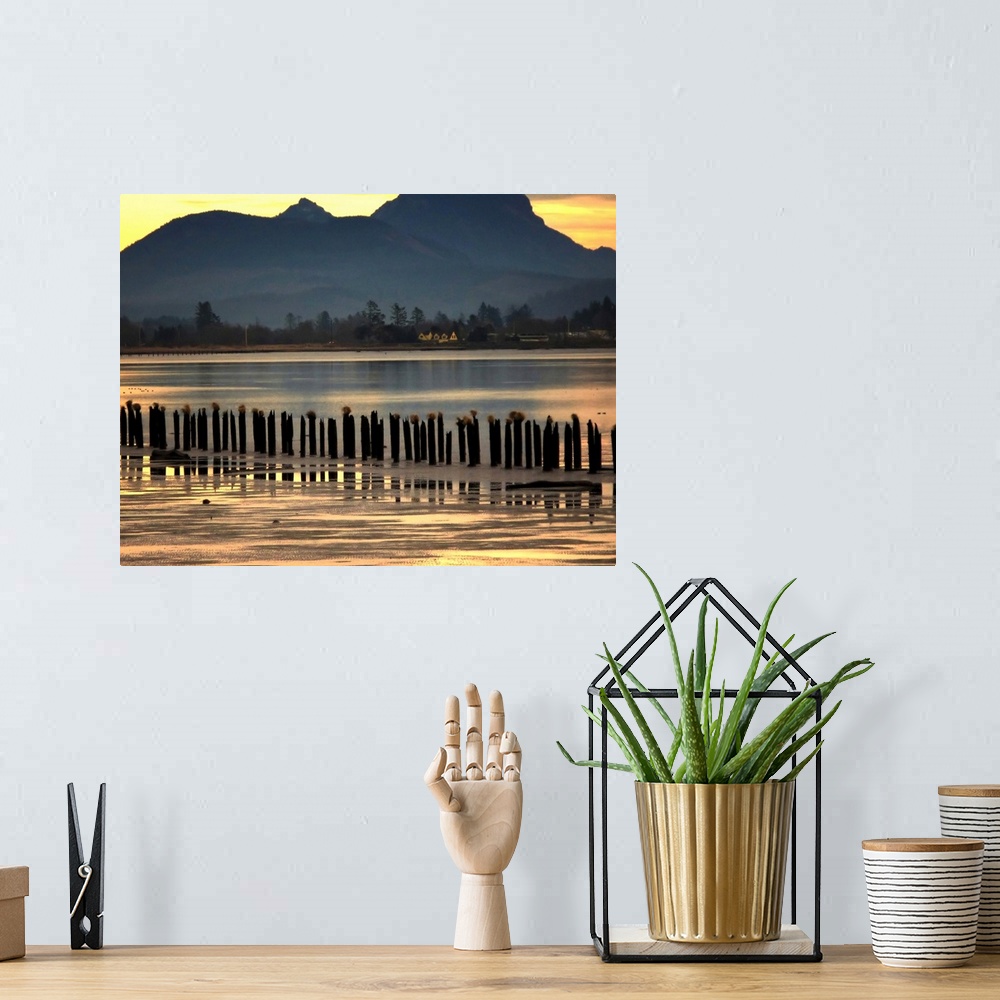 A bohemian room featuring View across a lake to mountains at sunset