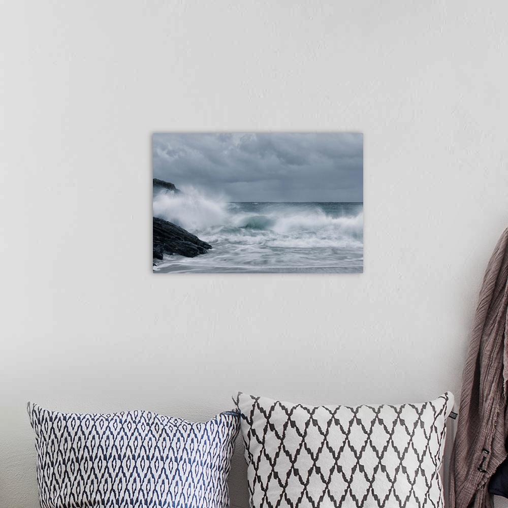 A bohemian room featuring Crashing waves on a stormy Scottish beach