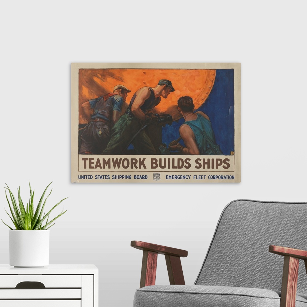 A modern room featuring Teamwork Builds Ships