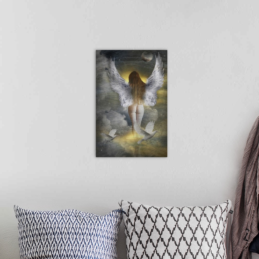 A bohemian room featuring angel in the clouds