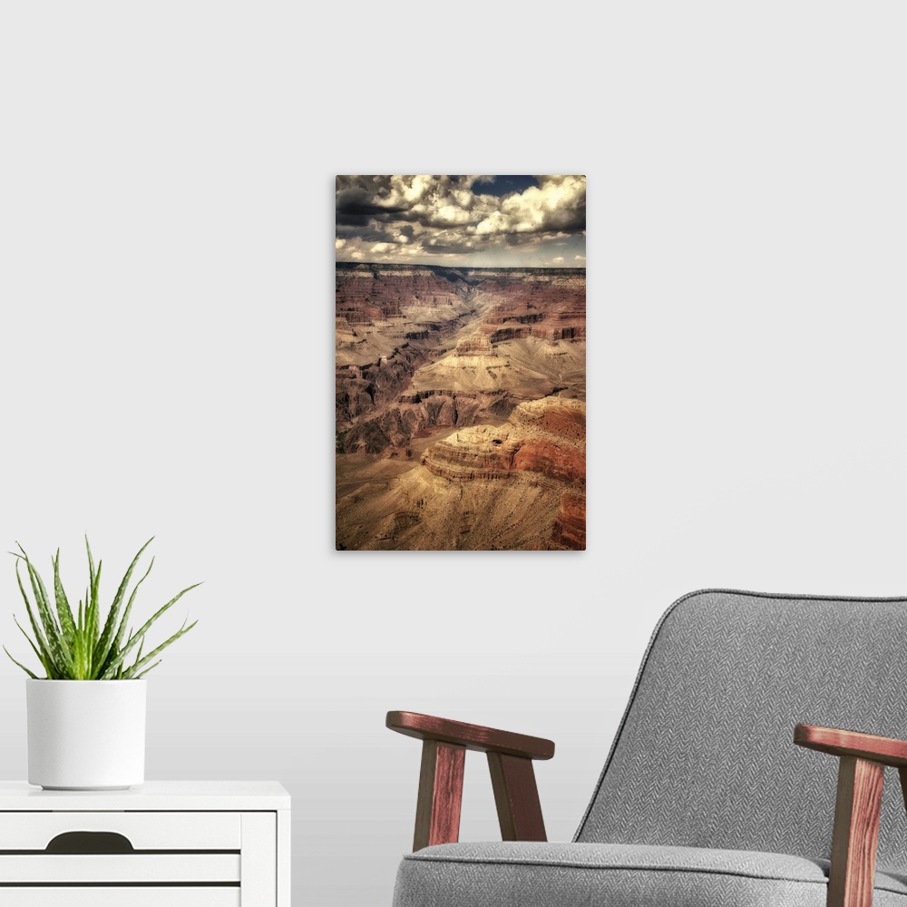 A modern room featuring The Grand Canyon in USA with clouds in a blue summer sky with texture layer