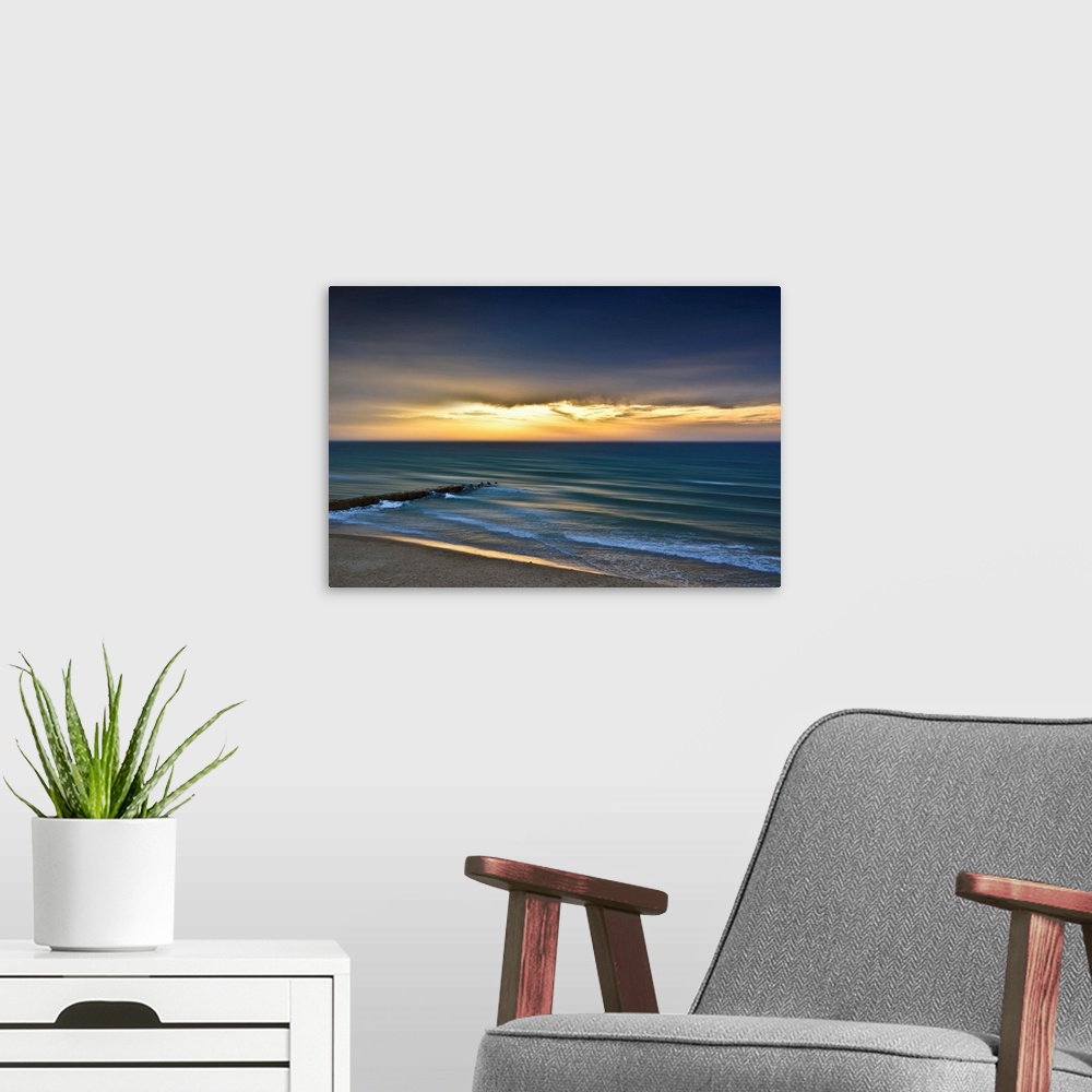 A modern room featuring Conceptual beach scene with jetty
