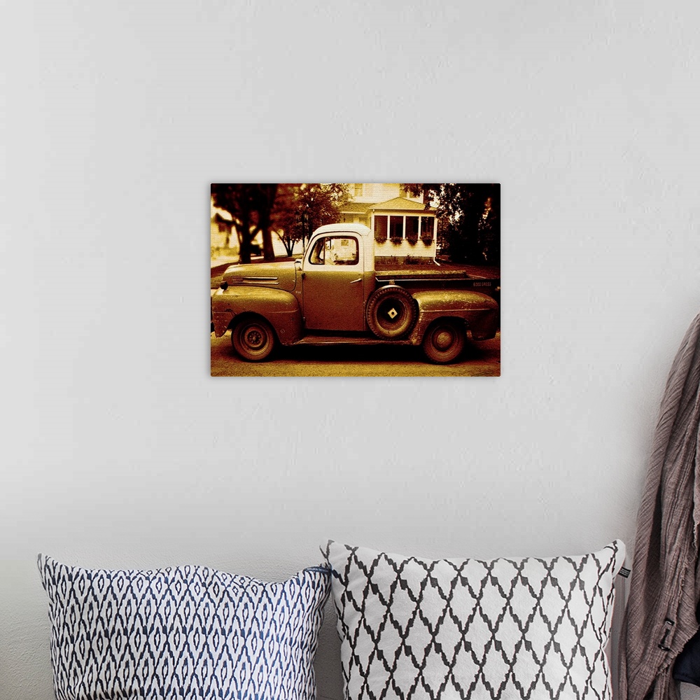 A bohemian room featuring An old American pickup truck