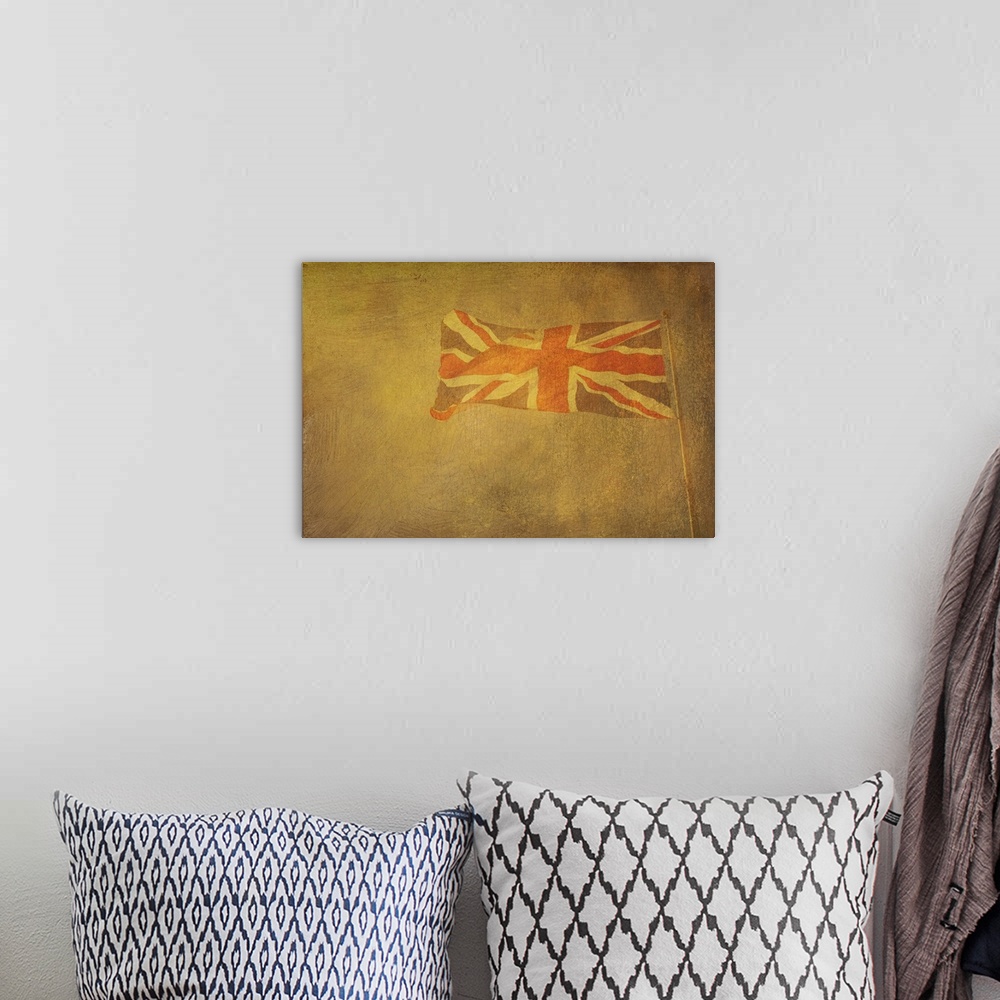 A bohemian room featuring Flag pole with union jack blowing in the wind.