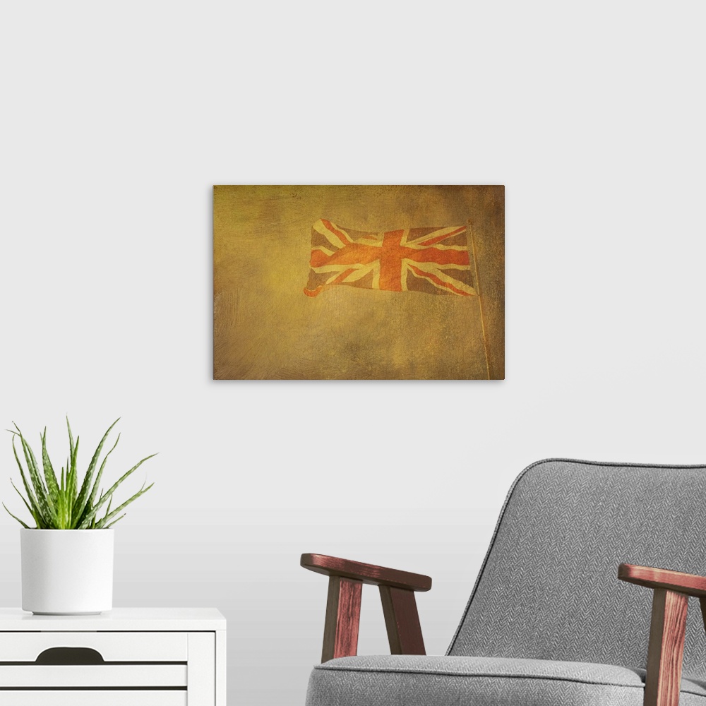A modern room featuring Flag pole with union jack blowing in the wind.