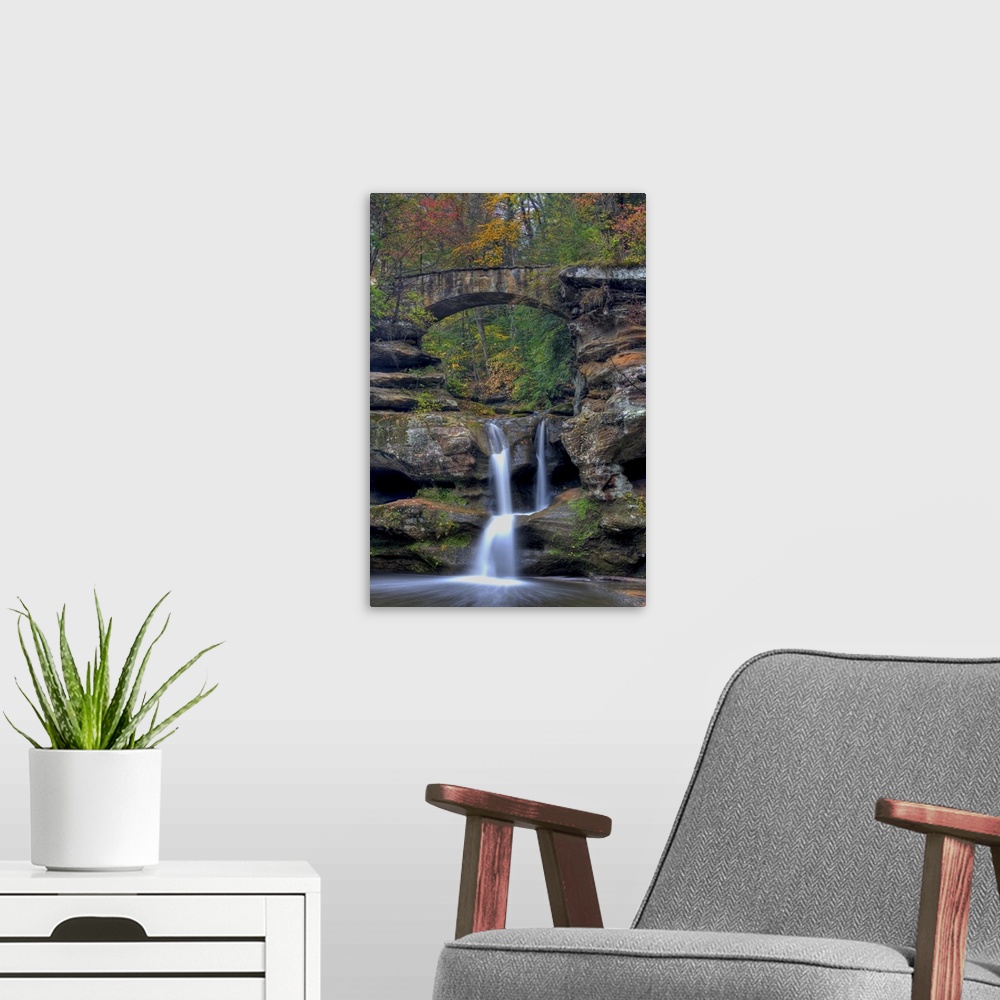 A modern room featuring Upper Falls at Old Mans Cave in Hocking Hills, Ohio