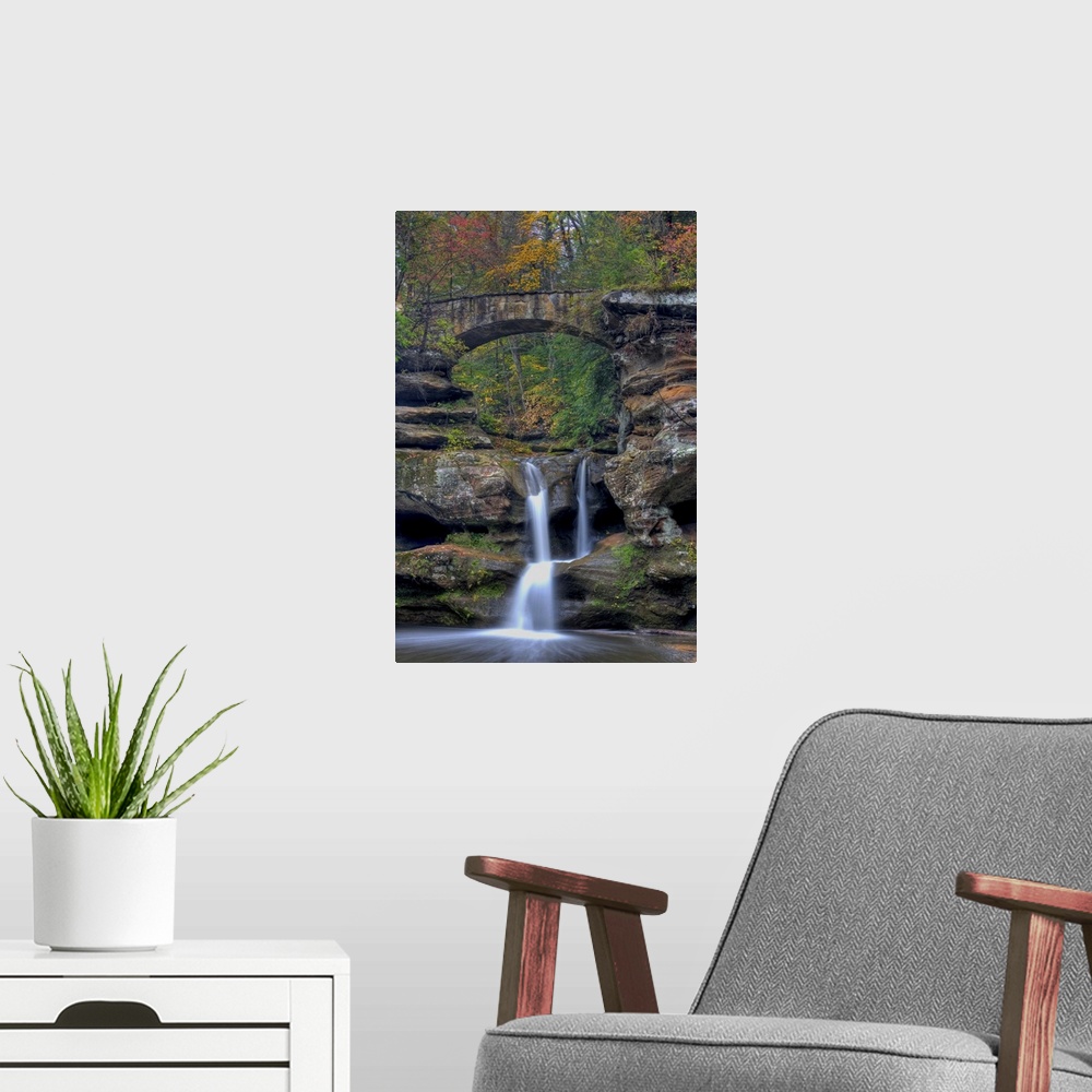 A modern room featuring Upper Falls at Old Mans Cave in Hocking Hills, Ohio