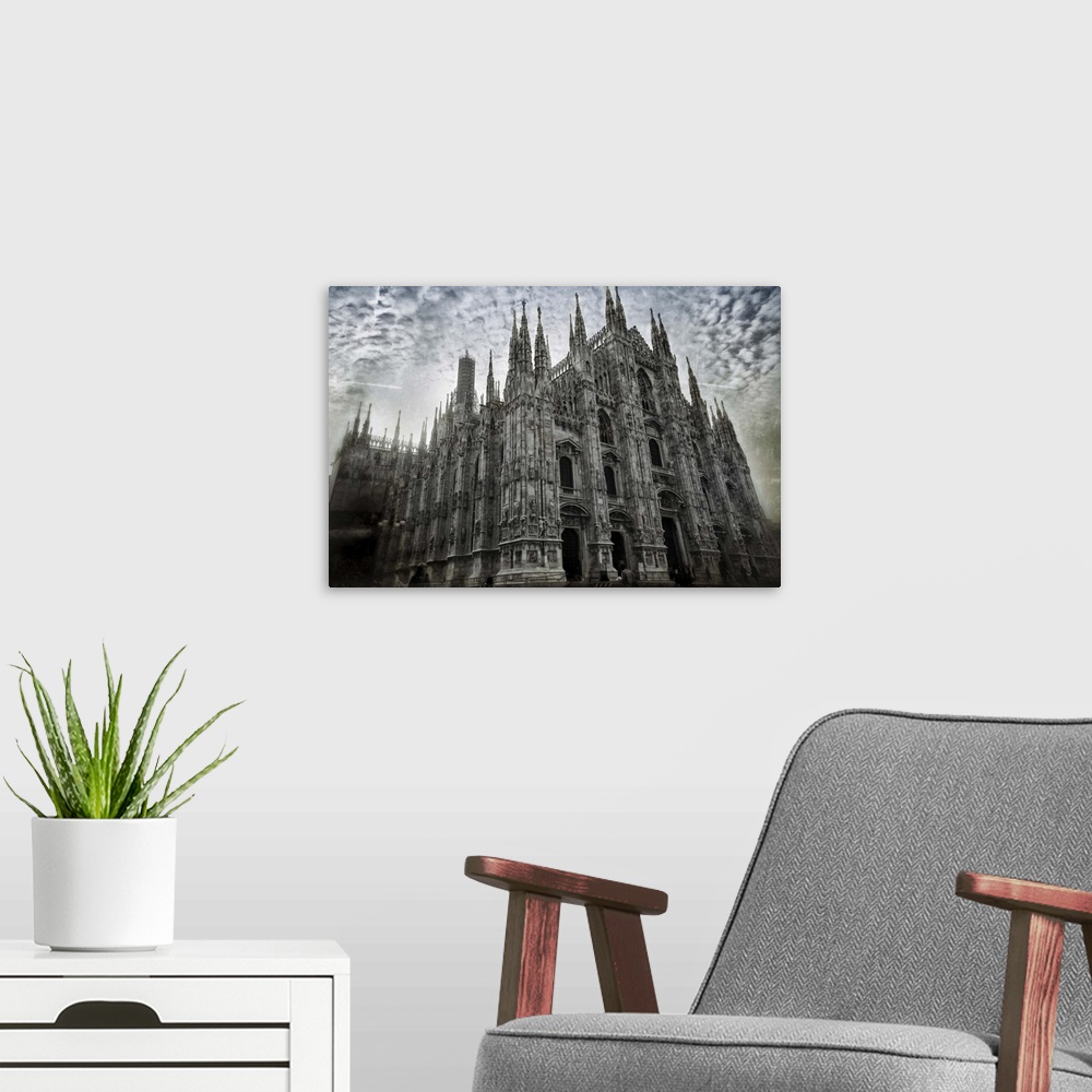 A modern room featuring View on Milan Cathedral (IDuomo di Milano), the cathedral church of Milan, Italy. .The Gothic cat...