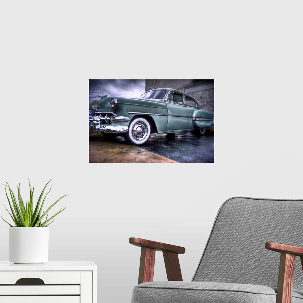 A modern room featuring A 1950's Chevrolet car