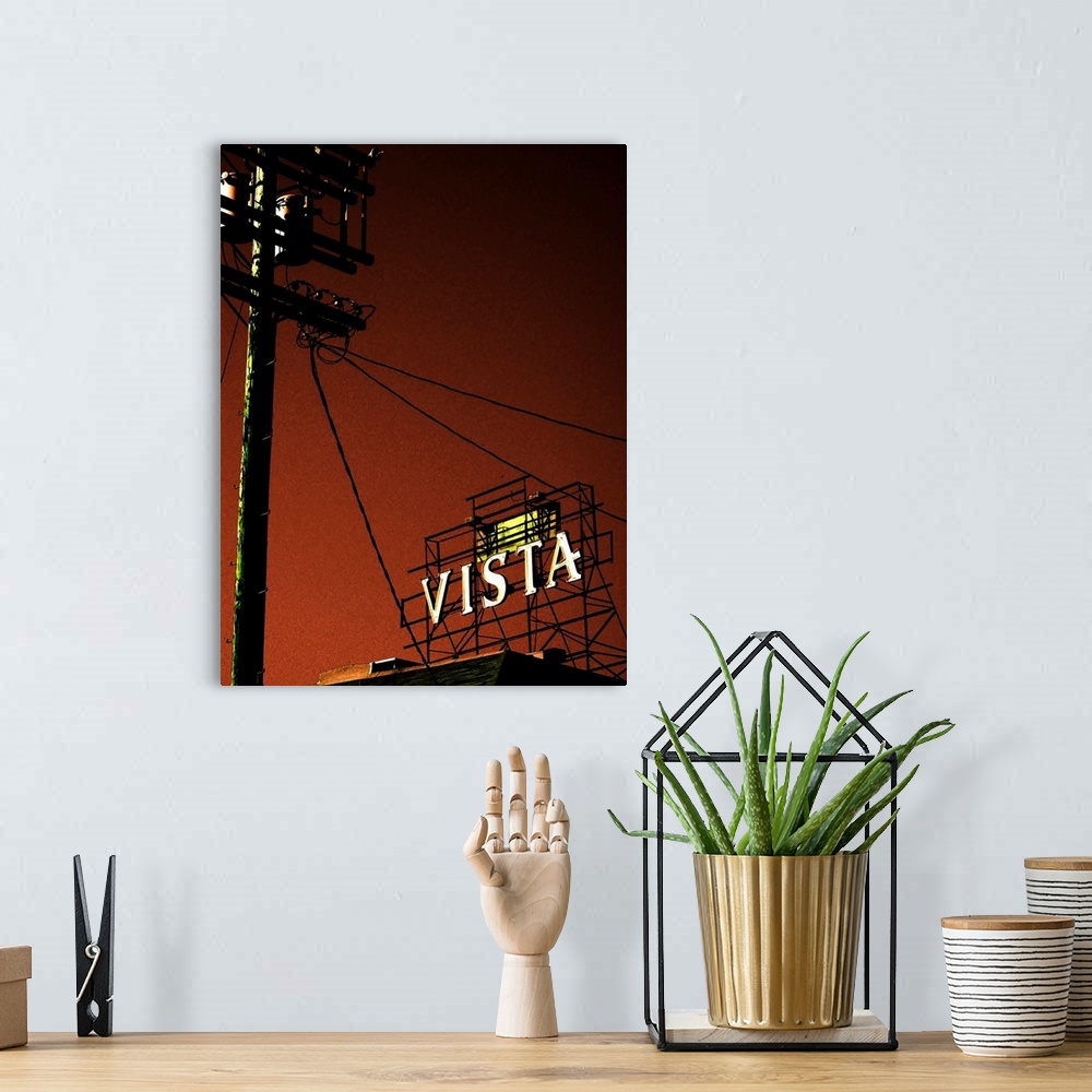 A bohemian room featuring The Vista theatre sign in Hollywood