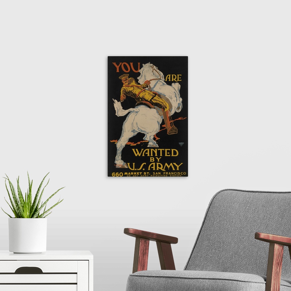 A modern room featuring John J. Pershing - 'You Are Wanted' war time poster by the U.S. Army