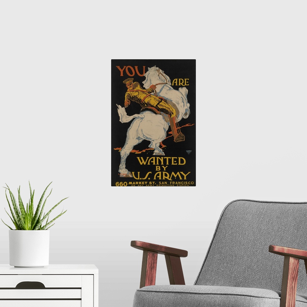 A modern room featuring John J. Pershing - 'You Are Wanted' war time poster by the U.S. Army
