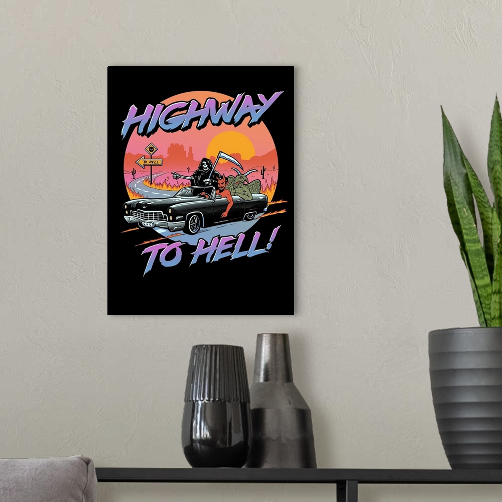 A modern room featuring Highway to Hell