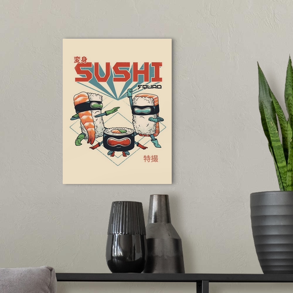 A modern room featuring New Sushi Squad