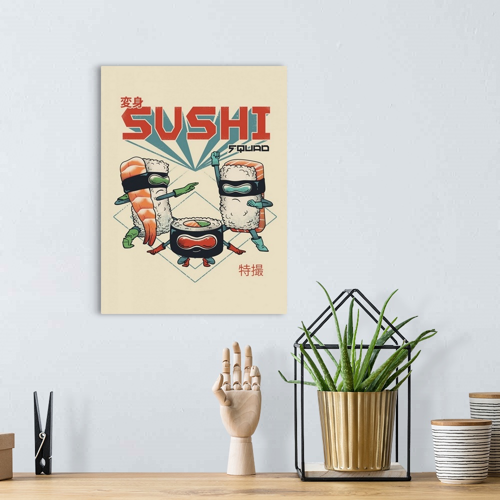 A bohemian room featuring Sushi Squad
