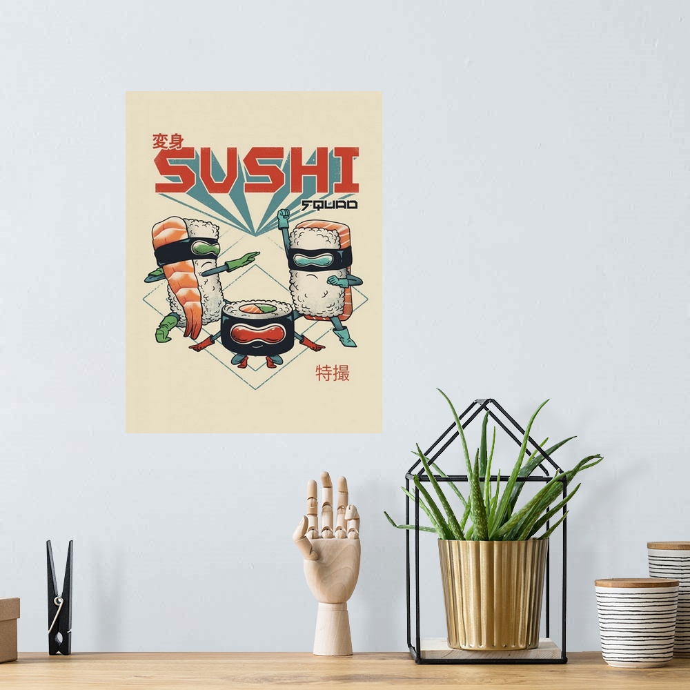 A bohemian room featuring Sushi Squad