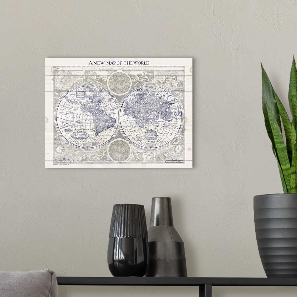 A modern room featuring A New Map of the World