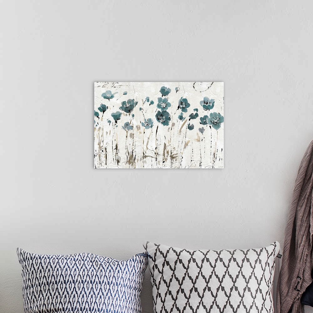 A bohemian room featuring Abstract Balance VI Blue