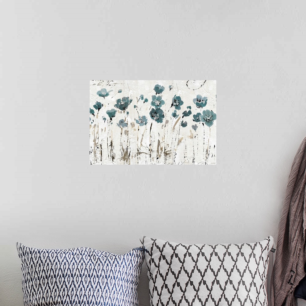 A bohemian room featuring Abstract Balance VI Blue