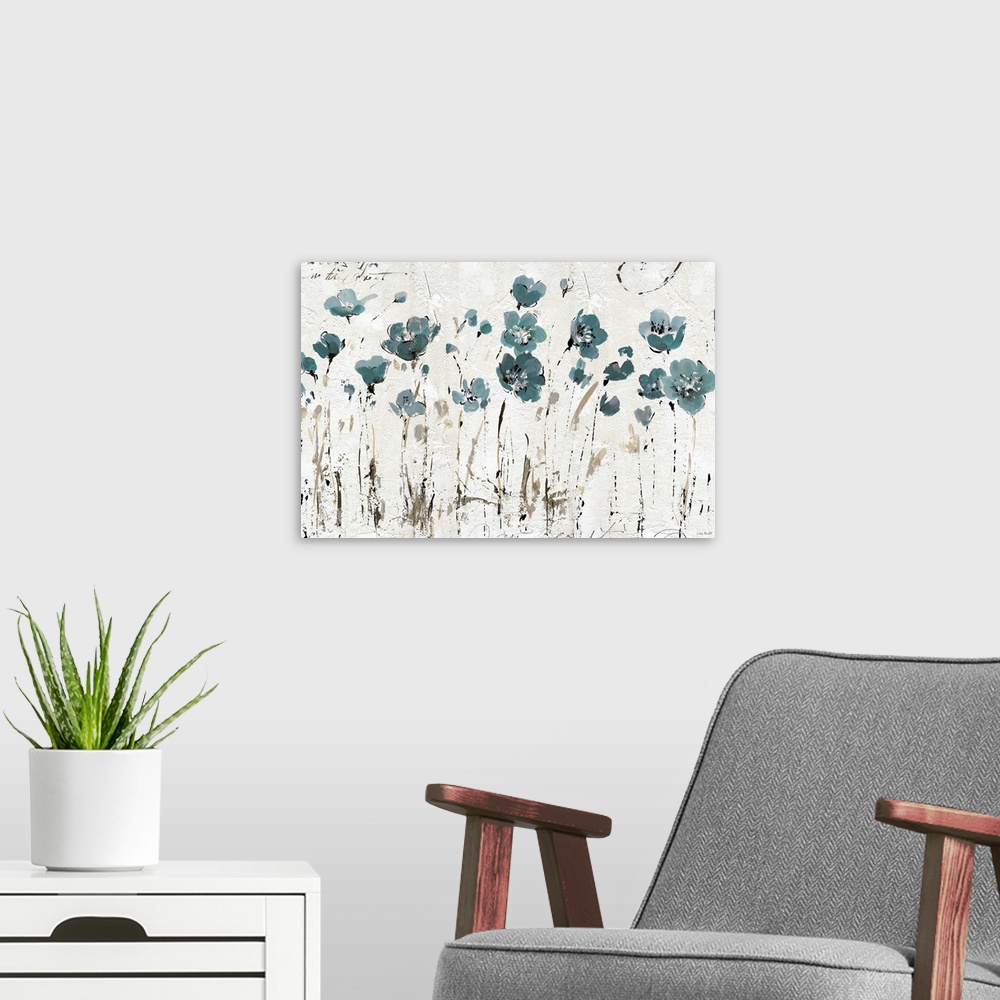 A modern room featuring Abstract Balance VI Blue