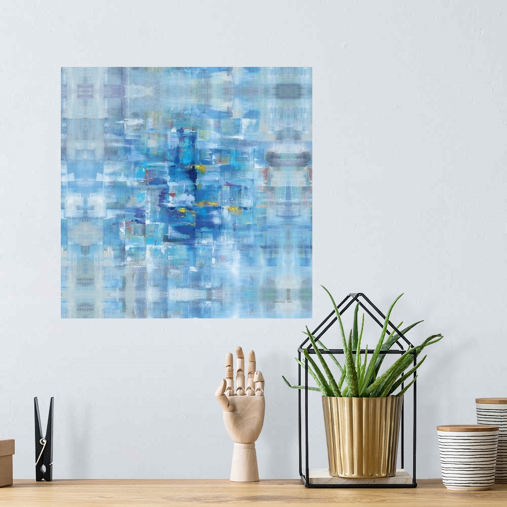 A bohemian room featuring Abstract Squares Blue