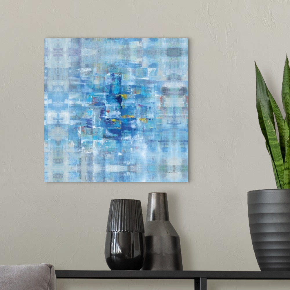 A modern room featuring Abstract Squares Blue