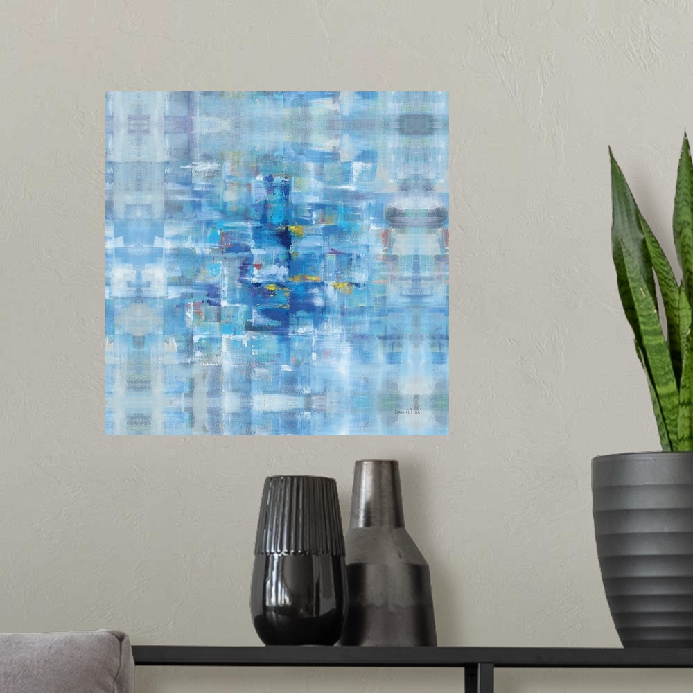A modern room featuring Abstract Squares Blue