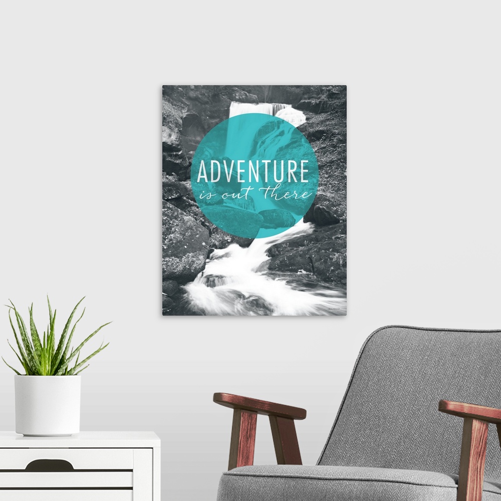 A modern room featuring Adventure is Out There