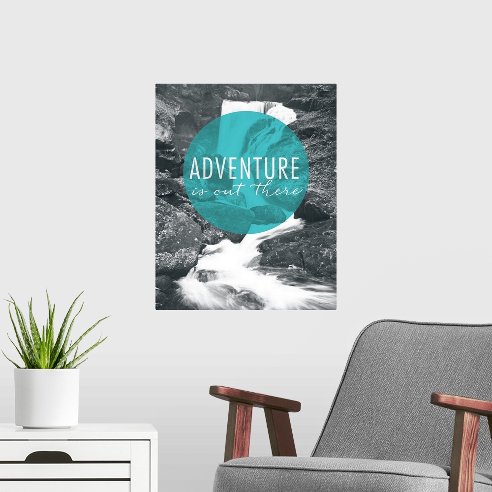 A modern room featuring Adventure is Out There