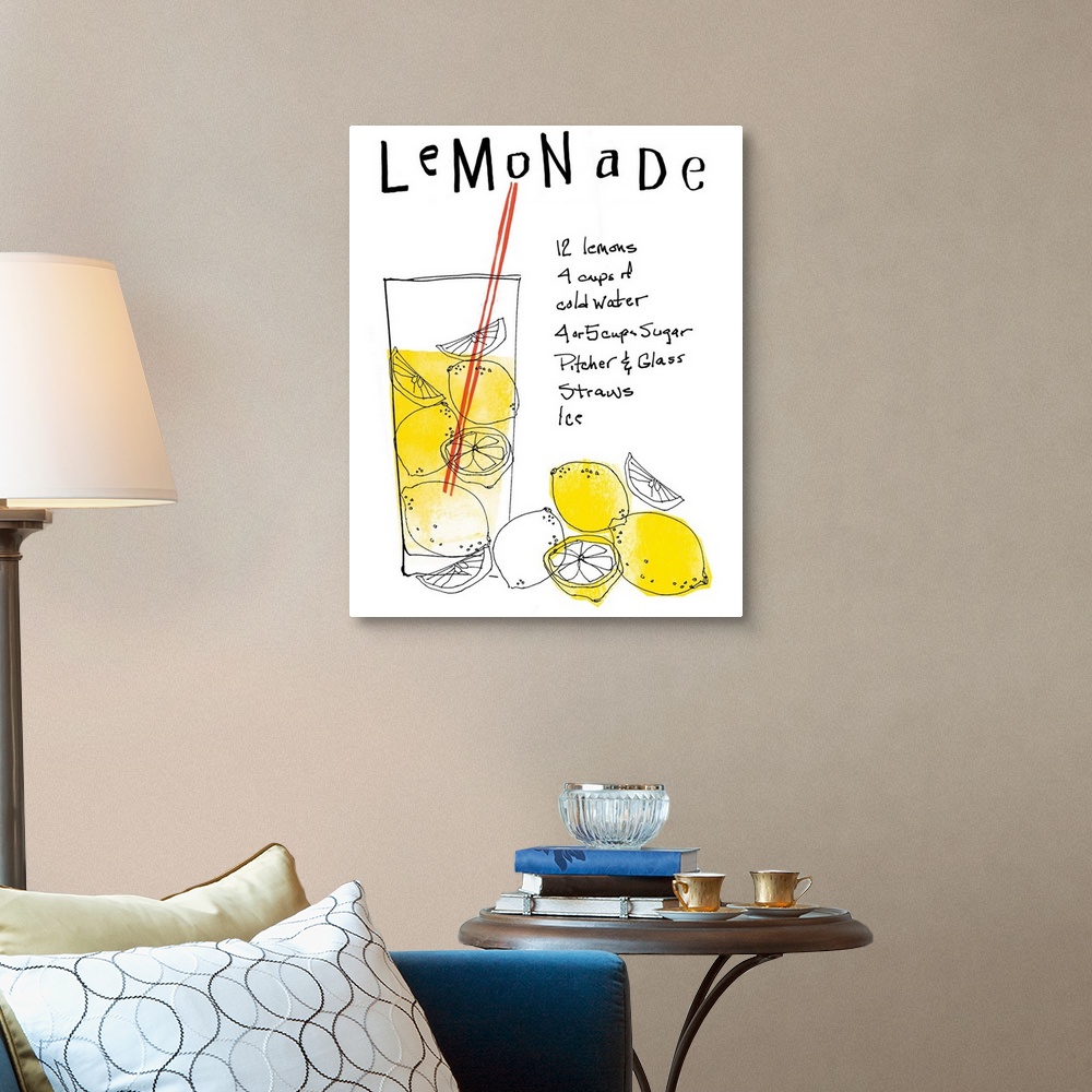 A traditional room featuring This is a vertical illustration for the living room or kitchen of a hand drawn glass of lemonade ...
