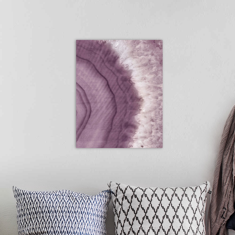 A bohemian room featuring Close-up artwork of plum and white colored agate.